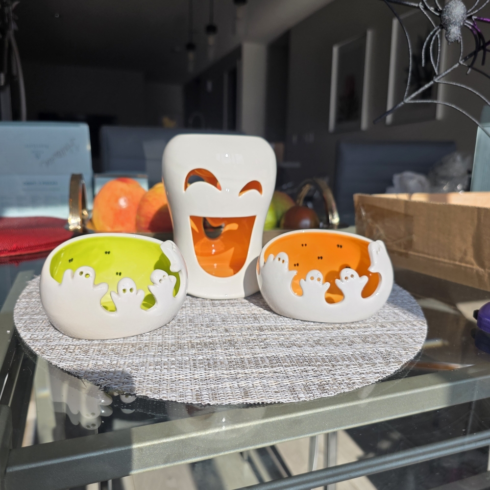 PartyLite Halloween Ghost Candle Holders - White, Orange, Green